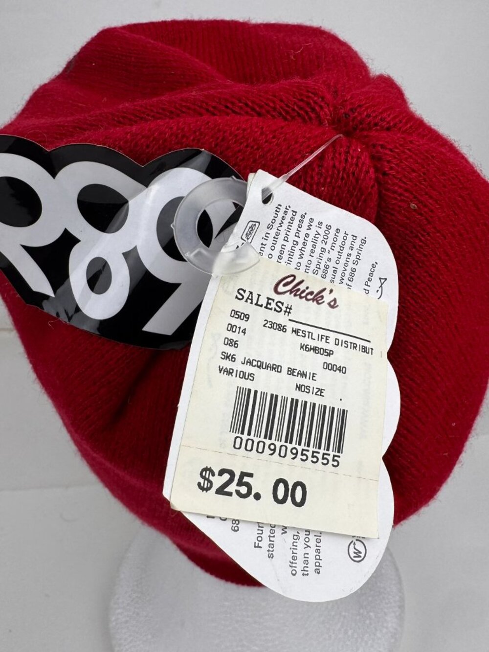 Six Eight Six Red Gray Jacquard Beanie Winter Snow Ski Hat OSFA New With Defect - Picture 6 of 9